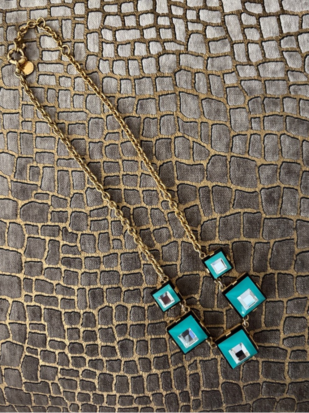 Marc By Marc Jacobs Gold-Tone Necklace adorned with Teal Square Pendants
